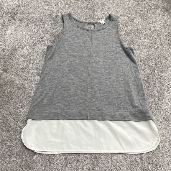 J. Crew Tops - J.Crew Drapey Tank Top Blouse Womens XS Gray White Chiffon Hem Stretch Casual